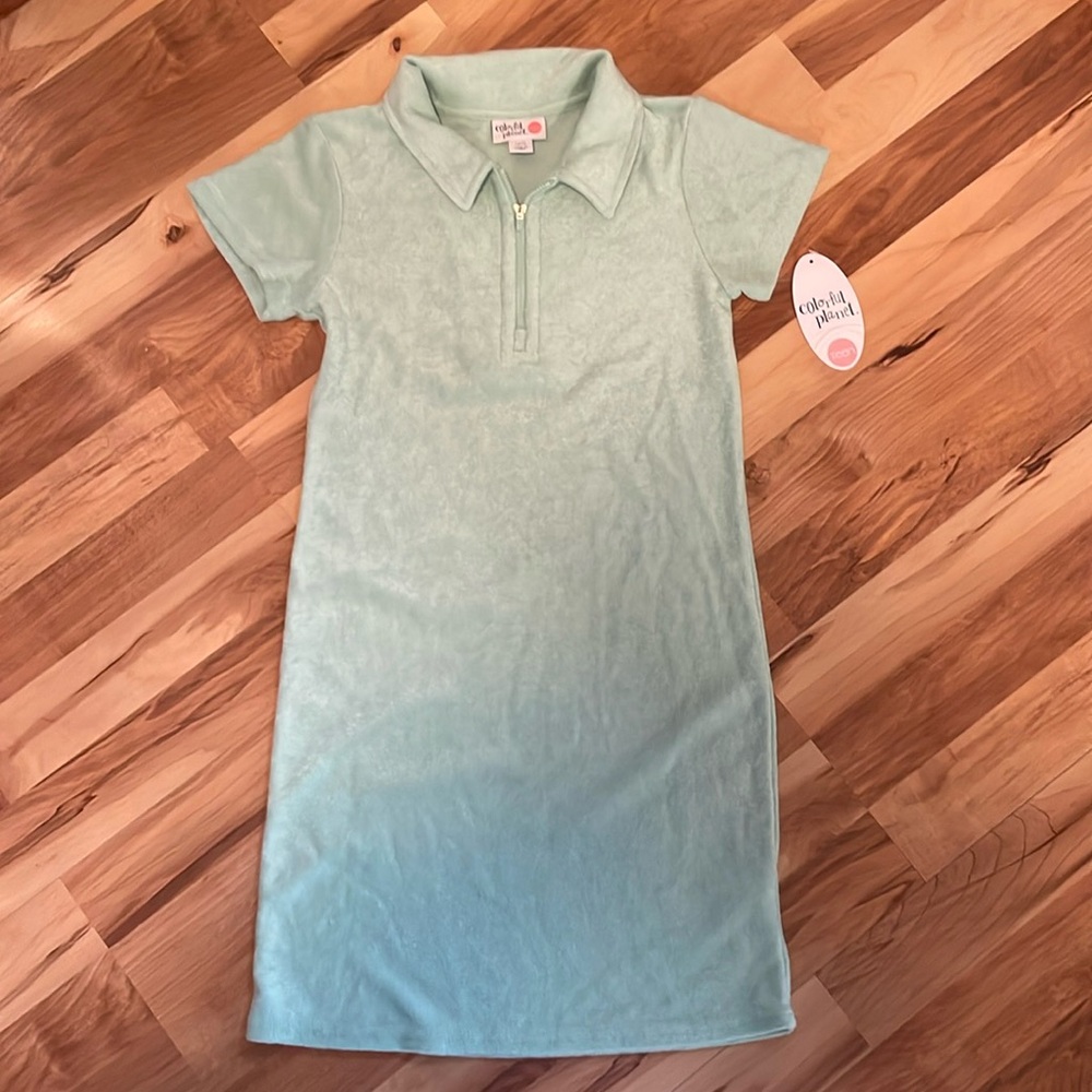 Colorful Planet Light Green Terry Dress/Swim Cover Up - Size L (12)